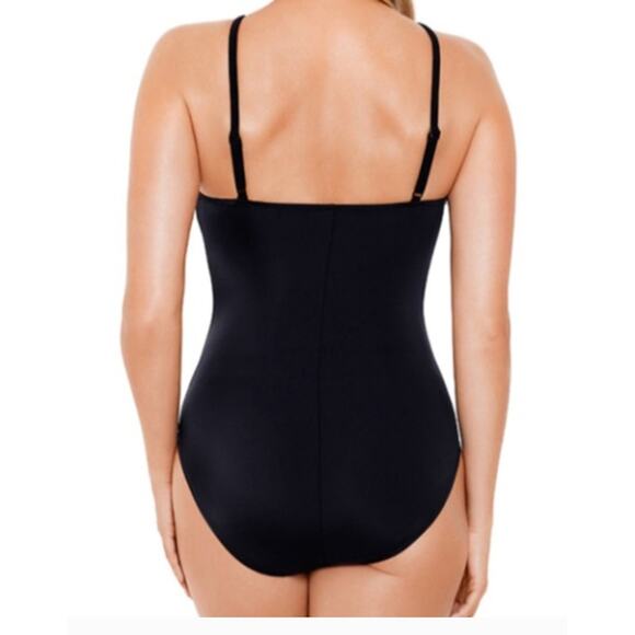 Magicsuit Black With  Gold Leaf Front Drape  Swimsuit Size 10 NWOT - Picture 2 of 6